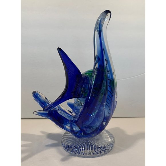 Fish Waves Glass Art Figurine Pedestal - Picture 4 of 11